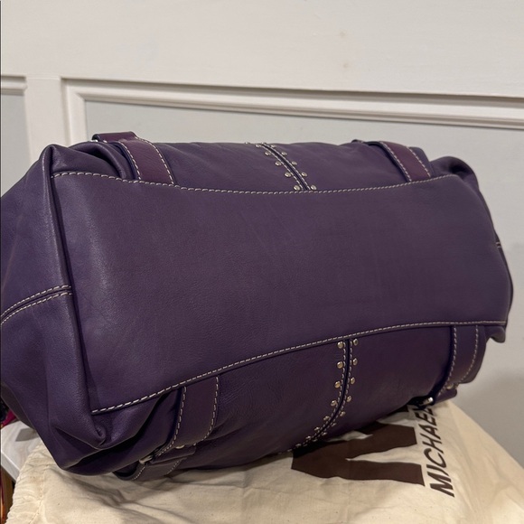Michael Kors Satchel Large Oversized Purple Leather Studded Lattington Bag - Picture 9 of 17